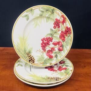 Set Of 3 William Sonoma Botanical Wreath Salad Plates 8 1/4" Made in Portugal